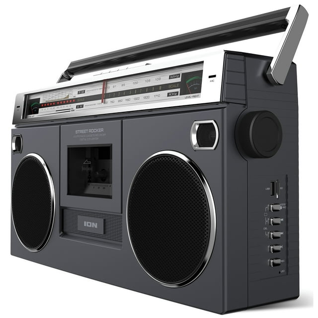 ION Audio Street Rocker Black - Portable Retro-Style Stereo Boombox with Wireless Streaming