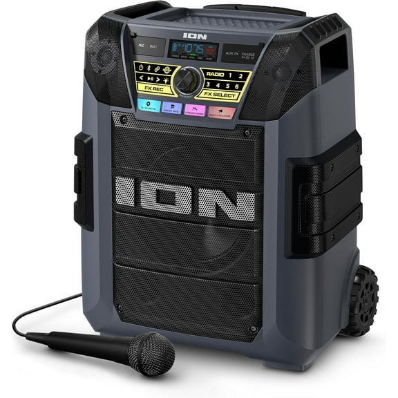 ION Block Rocker XL - Portable Bluetooth Outdoor Party Speaker, 220W, with Karaoke Microphone, Battery, 5 Speakers, Lights, Radio, USB Charging & App