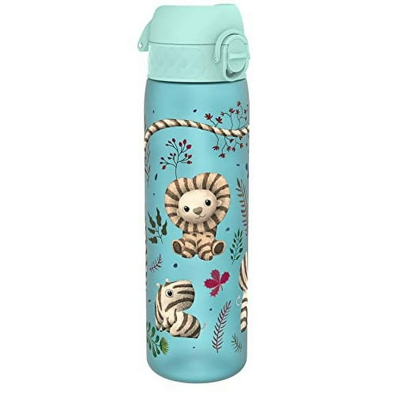ION8 Leak Proof Flip-Top Slim Water Bottle, BPA Free, Dishwasher-Safe, Zebra Fans, 500ml (18oz)