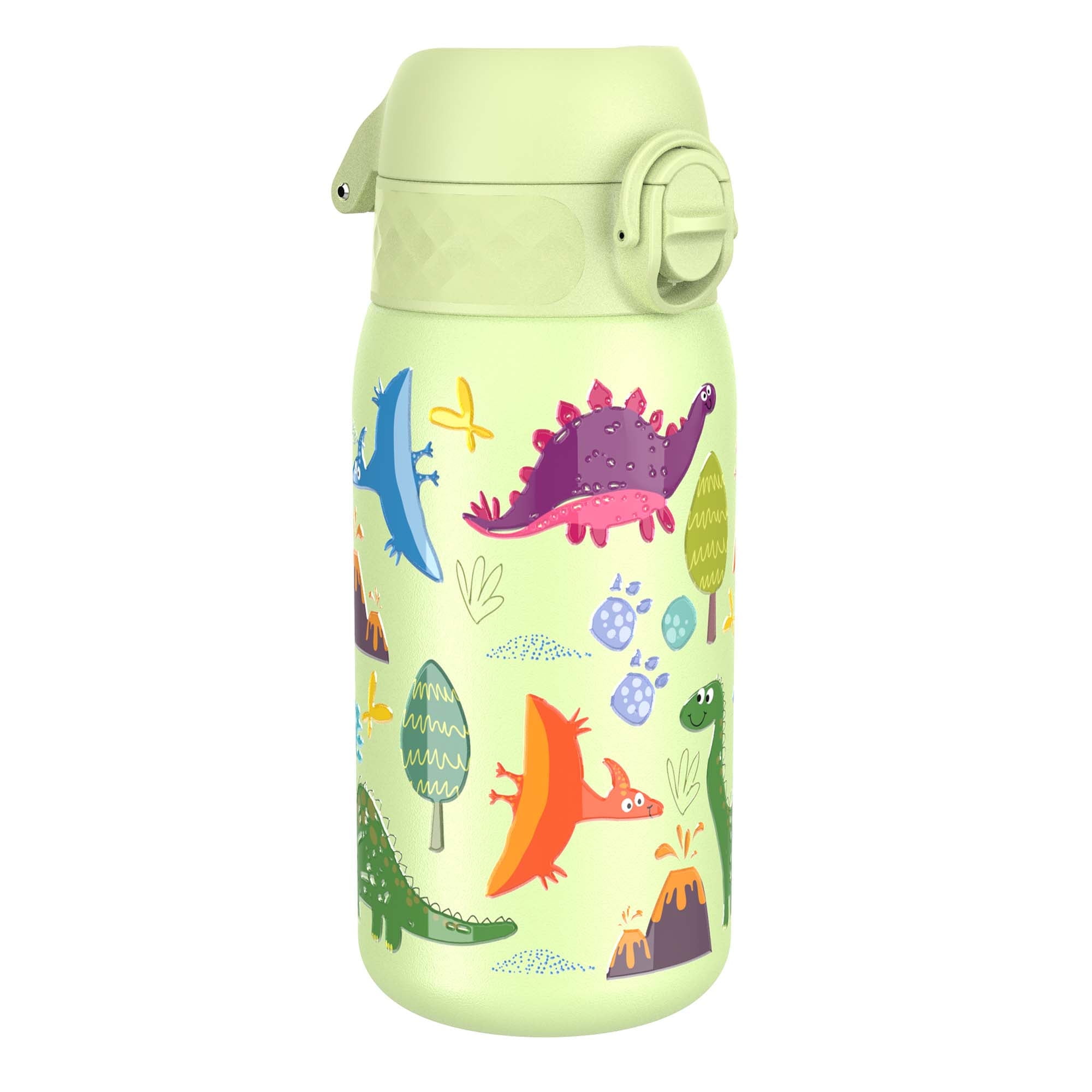 ION8 Leak Proof FlipTop Stainless Steel Kids Water Bottle, DishwasherSafe, Dinosaurs, 400ml