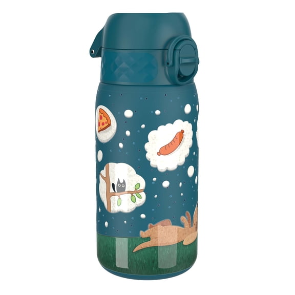 ION8 Leak Proof Flip-Top Stainless Steel Kids Water Bottle, Dishwasher-Safe, Dogs, 400ml (13oz)