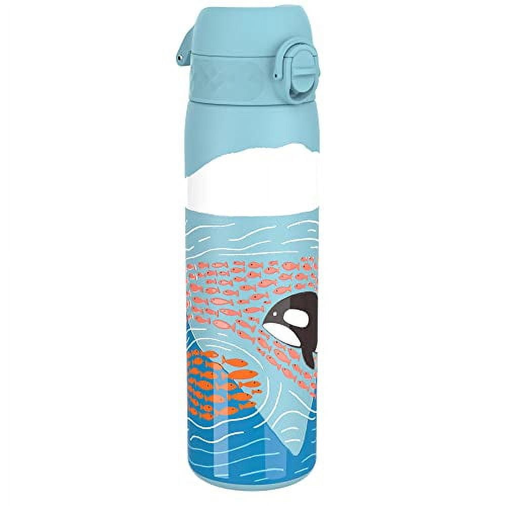 ION8 Leak Proof FlipTop Stainless Steel Slim Water Bottle,DishwasherSafe, Big Whale, 600ml