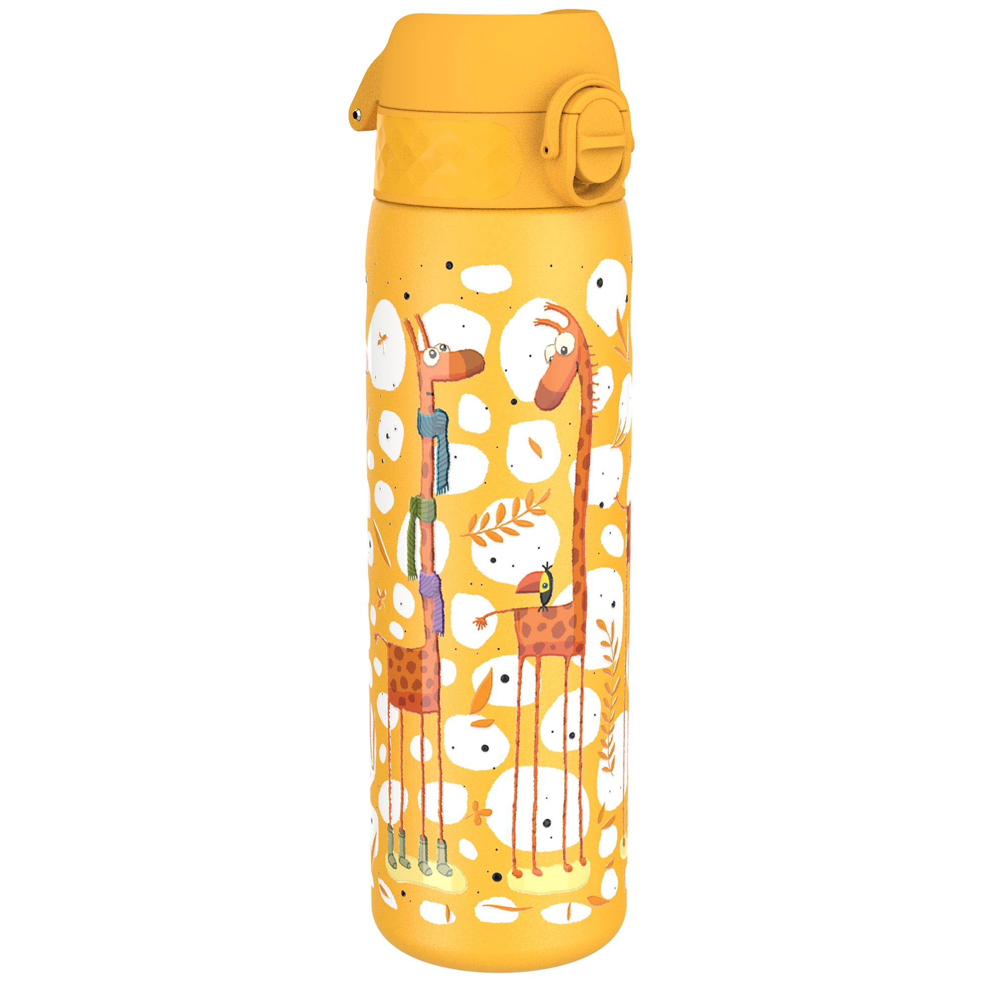 ION8 Leak Proof FlipTop Stainless Steel Slim Water Bottle,DishwasherSafe, Giraffes, 600ml