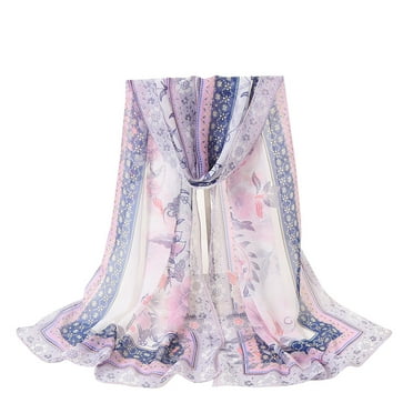 IOPQO Women Silk Scarves Flowers Printing Long Soft Wrap Scarf