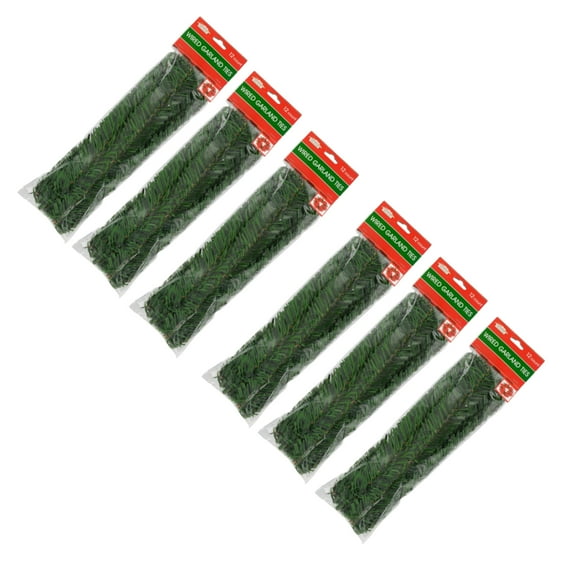 IOS Christmas Essentials Wired Flexible Green Garland Ties (Bundle Included With Pampaskong Surpresa) For Door, Wall, Staircase, Window, Table Christmas Decorations, 12 ct./pack (6packs/set)