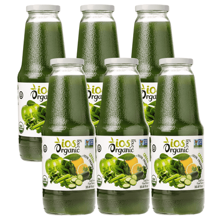 IOS Love Organic Juice - USDA Organic Certified - Cold Pressed, No Added Sugar, No Water, No Artificial Colors, No Preservatives, No Flavors Added, No Gluten - 33.8 Fl Oz (Green, Pack of 6)