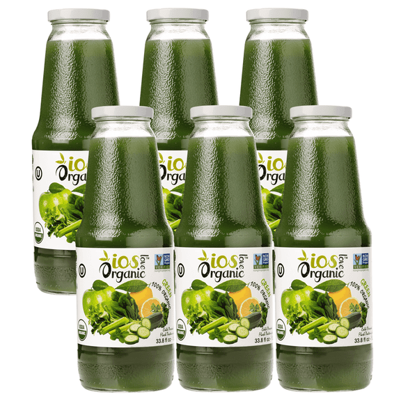 IOS Love Organic Juice - USDA Organic Certified - Cold Pressed, No Added Sugar, No Water, No Artificial Colors, No Preservatives, No Flavors Added, No Gluten - 33.8 Fl Oz (Green, Pack of 6)