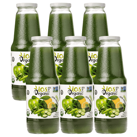 IOS Love Organic Juice - USDA Organic Certified - Cold Pressed, No Added Sugar, No Water, No Artificial Colors, No Preservatives, No Flavors Added, No Gluten - 33.8 Fl Oz (Green, Pack of 6)