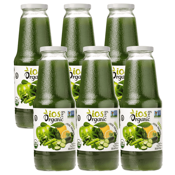 IOS Love Organic Juice - USDA Organic Certified - Cold Pressed, No Added Sugar, No Water, No Artificial Colors, No Preservatives, No Flavors Added, No Gluten - 33.8 Fl Oz (Green, Pack of 6)