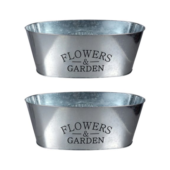 IOS Nature Garden Essentials Flowers and Garden Designed Oval Shaped Galvanized Metal Planters (Bundle With Supresang Panghalaman) for Gardens, Backyards, Front yards, Lawns, and Patios, (2pcs/set)