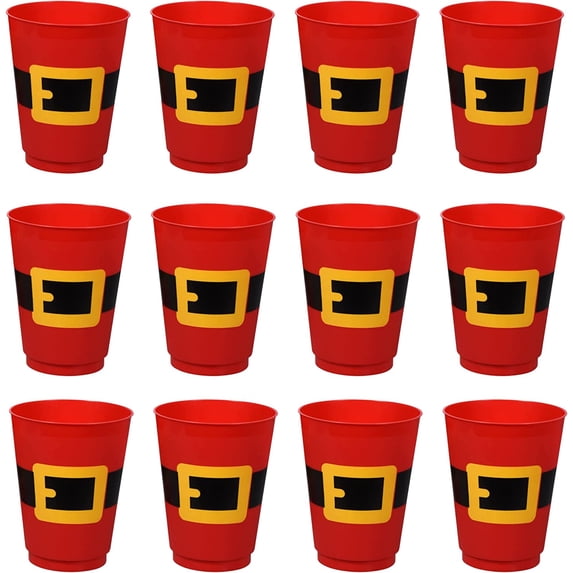 IOS Santa's Belt Christmas Holiday Utensils Plastic Reusable Kids Tumbler Goblet. Red & Black Cups Party Set, Bundle Included With Regalong Pambata (12pcs/set)