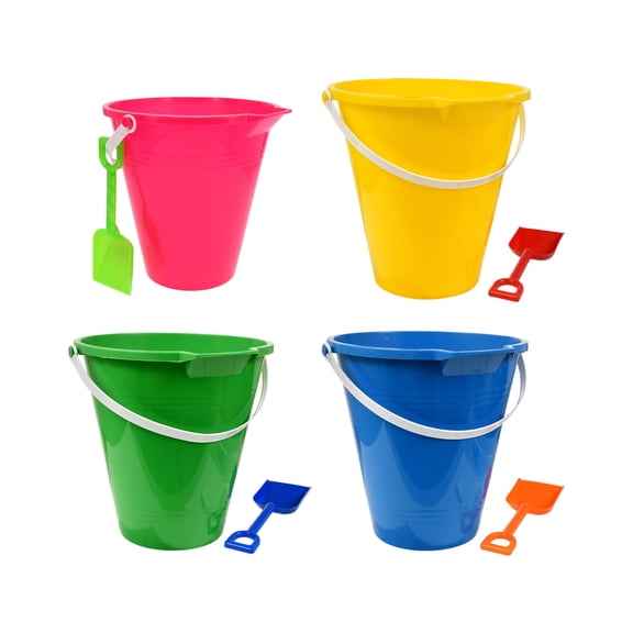 IOS Summer Heat Essentials Splash-N-Sand Colorful Polypropylene Beach Pails With Shovels For Swimming Activities, Sand Playing, Outings, and Outdoor Fun, 9 in. (4pairs/Set)
