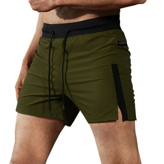 IOTUERG Running Shorts for Men Athletic Casual Solid Drawstring Elastic Zip Up Side Slit 5" Biker Short Pants with Pockets