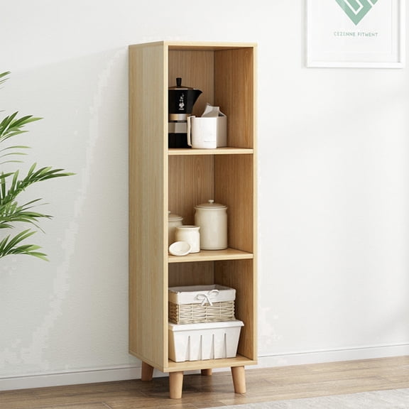 IOTXY Freestanding Wooden Low Bookcase - 3 Ties 3 Cubes Open Storage Cabinet with Legs Oak
