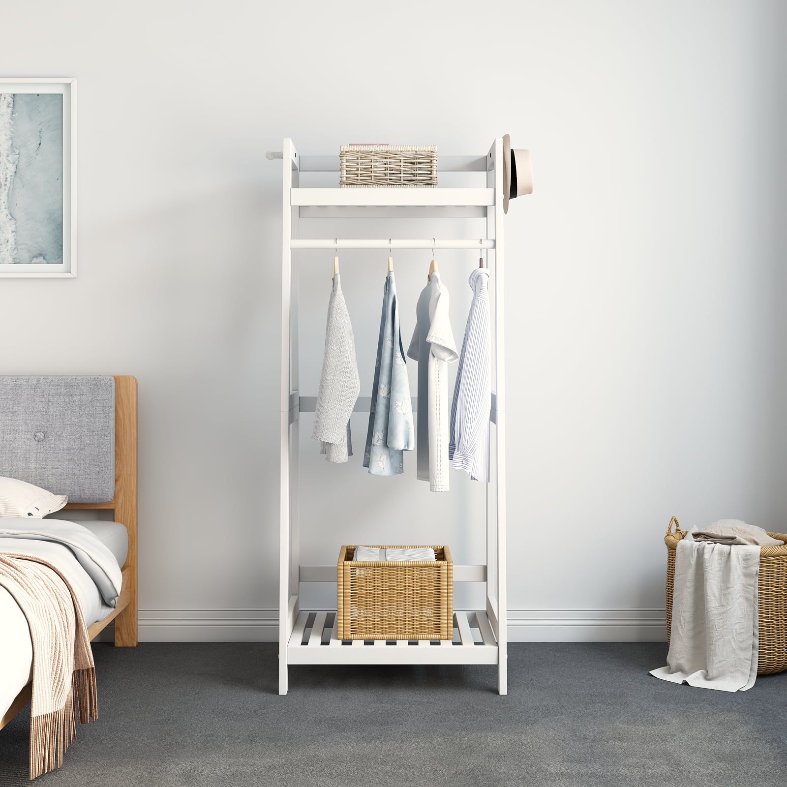 Garment Rack with Wood Storage Shelf – INNOKA