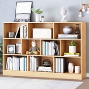 IOTXY 3 Tier 10 Cubes 55 Inch Wide Bookcase Display Cabinet with Base, Pear Yellow