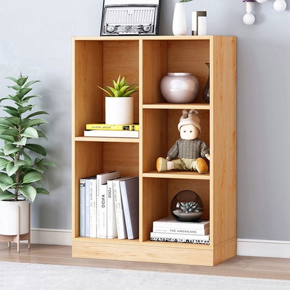 IOTXY Simple Bookcase with Base - 3 Tier 5 Cubes Freestanding Low Display Cabinet, Pear Yellow