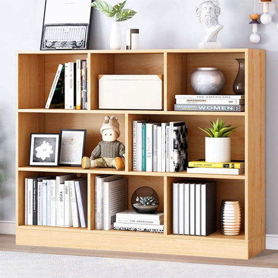 IOTXY Simple Bookcase with Base - 3 Tier 8 Cubes Freestanding Low Display Cabinet, Pear Yellow