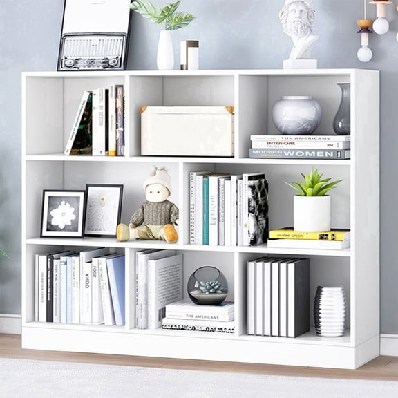 IOTXY 3 Tier 8 Cubes 39.4 Inch Wide Bookcase Display Cabinet with Base, Warm White