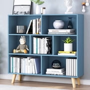 IOTXY 3 Tier 7 Cubes 31.5 Inch Wide Bookcase Display Cabinet with Legs, Bright Blue