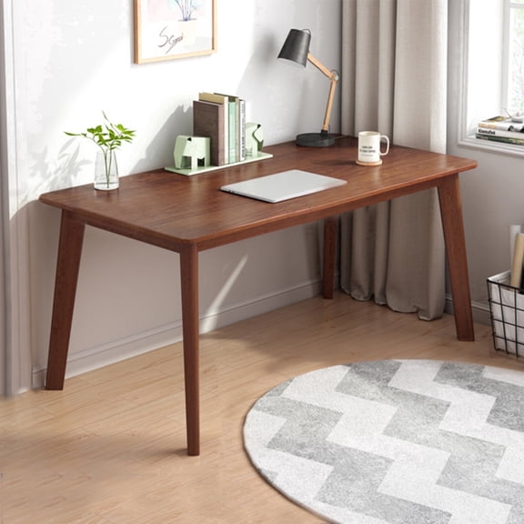 IOTXY 55 inch Wooden Writing Desk with Solid Wood Legs Walnut Finish