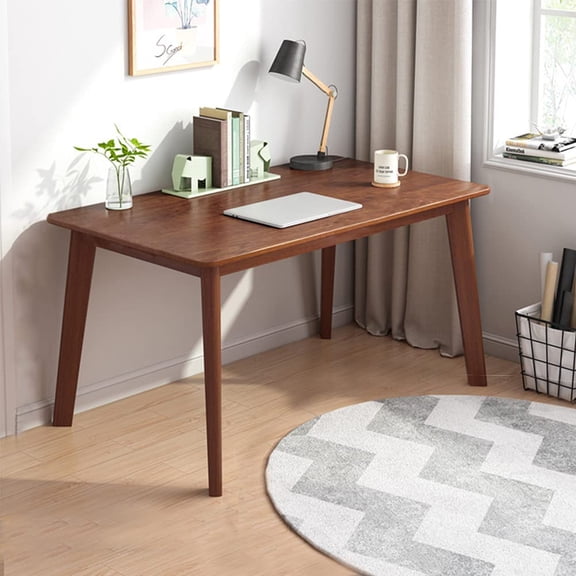 Hanyu Simple Wooden Writing Desk - Modern Minimalist Style PC Laptop Computer Workbench with Solid Wood Legs, 39" W Home Office Work Table for TV Stand Music Video Live Broadcast Workstation, Walnut
