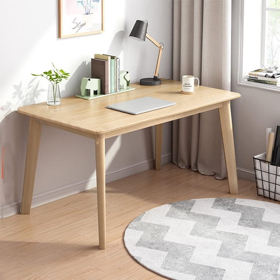 Hanyu Simple Wooden Writing Desk - Modern Minimalist Style PC Laptop Computer Workbench with Solid Wood Legs, 39" W Home Office Work Table for TV Stand Music Video Live Broadcast Workstation, Oak