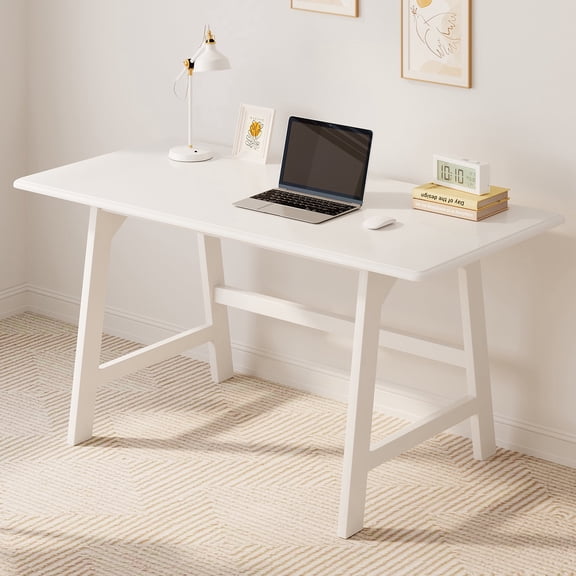 IOTXY Solid Wood Executive Desk - 48″L Simple Computer Table for Study and Office, White