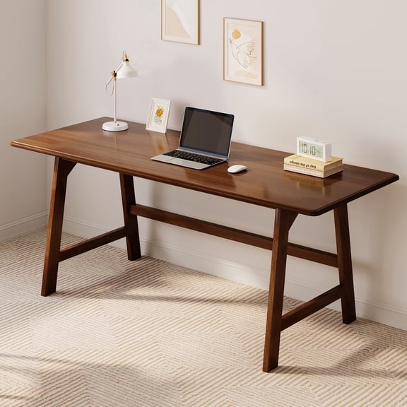 IOTXY 60" Two Person Simple Executive Solid Wood Computer Desk for Home Office & Study, Walnut Finish