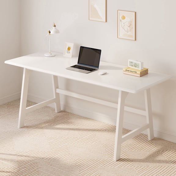 IOTXY 60" Two Person Simple Executive Solid Wood Computer Desk for Home Office & Study, White Finish