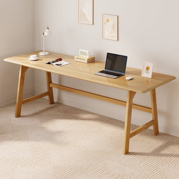 IOTXY 72" Two Person Simple Executive Solid Wood Computer Desk for Home Office & Study, Oak Finish