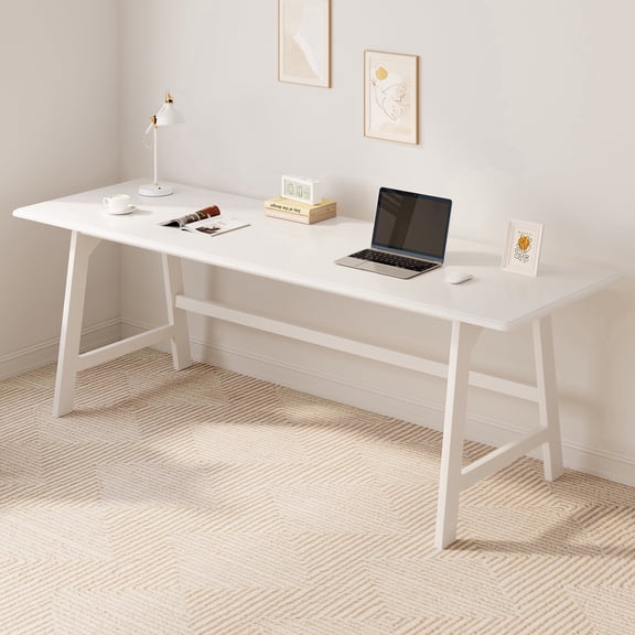 IOTXY 72" Two Person Simple Executive Solid Wood Computer Desk for Home Office & Study, White Finish