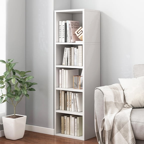 IOTXY Wooden Narrow Corner Bookcase - 47.2″ Tall 5 Cubes Open Adjustable Bookshelf, White