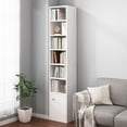 thumbnail image 1 of IOTXY Wooden Narrow Corner Bookcase - 70.8″ Tall 6 Cubes Open Adjustable Bookshelf with Door, White, 1 of 6