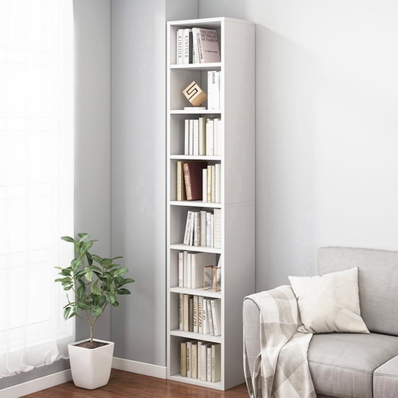 IOTXY Wooden Narrow Corner Bookcase - 70.8″ Tall 7 Cubes Open Adjustable Bookshelf, White