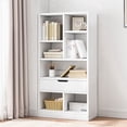 thumbnail image 1 of IOTXY Wooden Open Display Bookcase - 51" Height 7 Cubes Freestanding Storage Bookshelf with Drawer, Warm White, 1 of 6