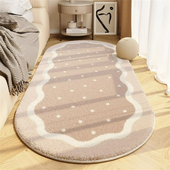 IOTdou Indoor Doormat, Soft Bedroom Rugs, Non-Slip Oval Fluffy Area Rug with Rubber Backing, Plush Shaggy Carpet for Bedroom & Home Decor, Small Carpet Living Room Runner Rug, Modern Decor Carpet