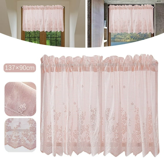 IOTdou Lace Curtains, Vintage Kitchen Curtains, Transparent Short Curtains 54 x 35 Inch, Window Voile Sheer Drapes for Bedroom Kitchen Short Curtains, Kitchen Drapes for Windows Over Sink