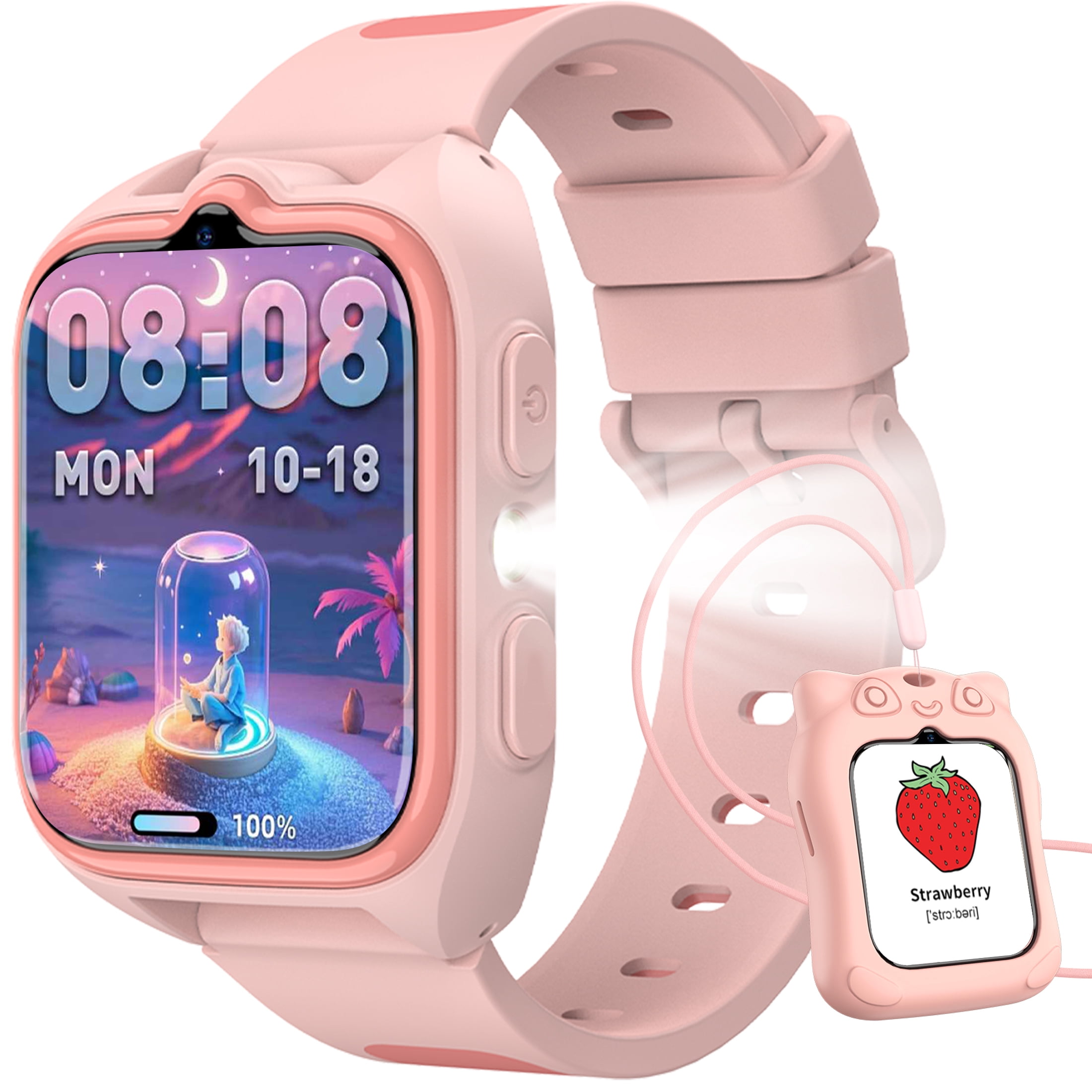 IOWODO Kids Smart Watch for Boys Girls, 32 Games, HD Camera, Music Player, Audiobooks, Flashcards, Habit Tracker, 1.75" Touch Screen, No App Needed, Pink