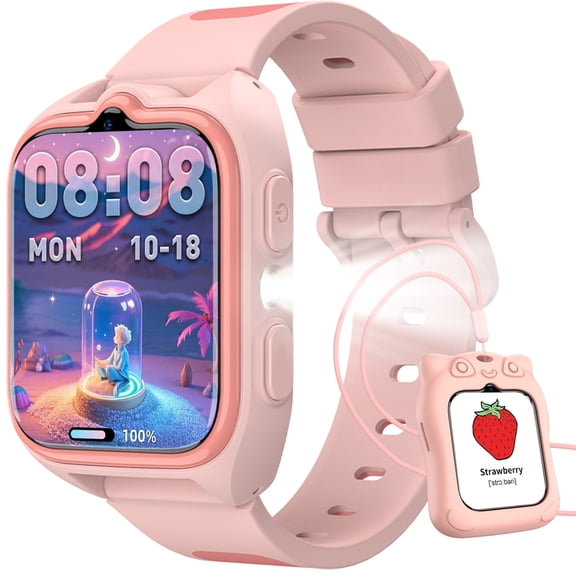 IOWODO Kids Smart Watch for Boys Girls, 32 Games, HD Camera, Music Player, Audiobooks, Flashcards, Habit Tracker, 1.75" Touch Screen, No App Needed, Pink