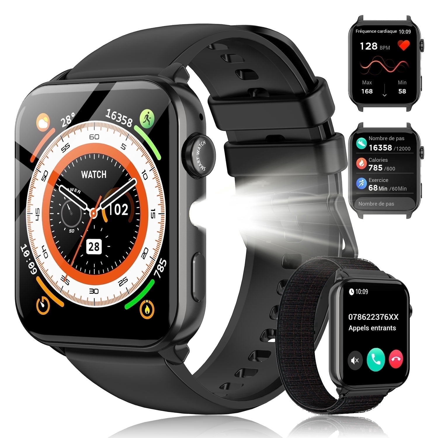 IOWODO 1.91-inch Men Women's Smartwatch with Answer Make Calls 100+ Sports Modes Message Reminder, IP68 Waterproof Fitness Tracker compatible with Android Iphone Devices,Black