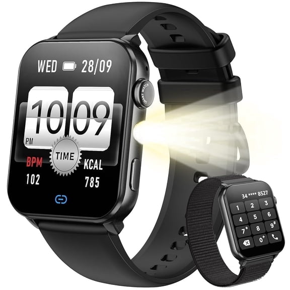 IOWODO Smart Watch for Women Men, 1.91" HD Touchscreen Fitness Tracker with Bluetooth Calling, 100+ Sports Modes, IP68 Waterproof, Message Reminder, Android iPhone, Black