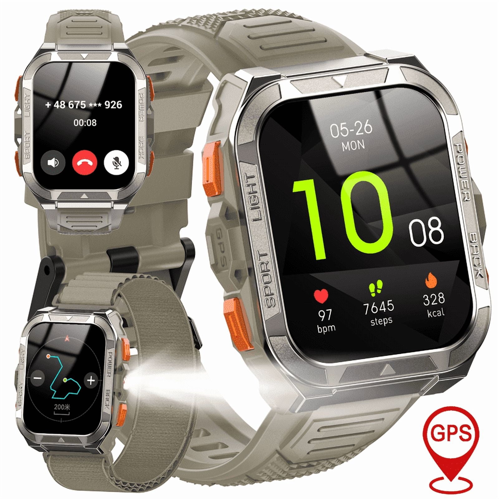 IOWODO 1ATM Waterproof Smart Watch with GPS,Compass, Altitude,Air Pressure170+ Sports Mode 900mAh Battery,Metal Body Rugged Military Smartwatch Compatiable for Andriod iOS Gray