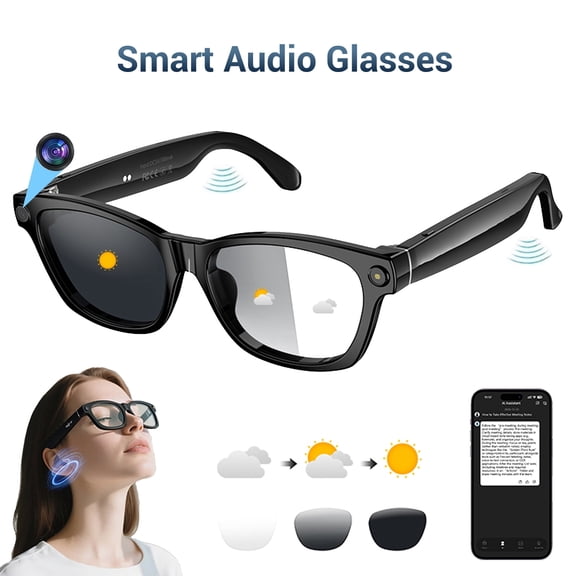 IOWODO AI Smart Glasses with 1080P Camera & Polarized Lenses, Built-in Voice Assistant, Real-Time Translation, Photo/Video Recording - Compatible with ChatGPT (Photochromic lenses)