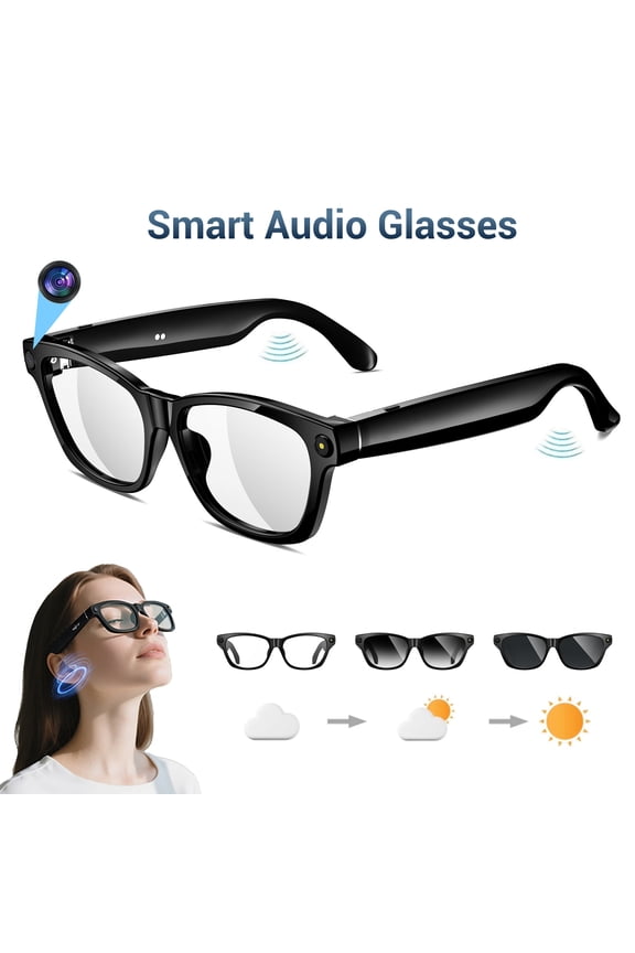 AI Smart Glasses with 1080P Camera & Polarized Lenses, Built-in Voice Assistant, Real-Time Translation, Photo/Video Recording - Compatible with ChatGPT (Photochromic lenses)