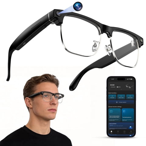 IOWODO AI Smart Glasses with 1080P Camera & Polarized Lenses, Built-in Voice Assistant, Real-Time Translation, Photo/Video Recording - Compatible with ChatGPT (Photochromic lenses)