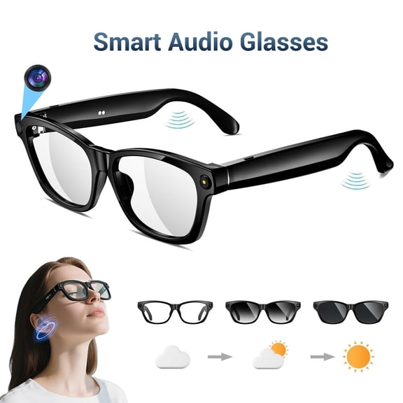 Blackview AI Smart Glasses with 1080P Camera & Polarized Lenses, Built-in Voice Assistant, Real-Time Translation, Photo/Video Recording - Compatible with ChatGPT (Photochromic lenses)