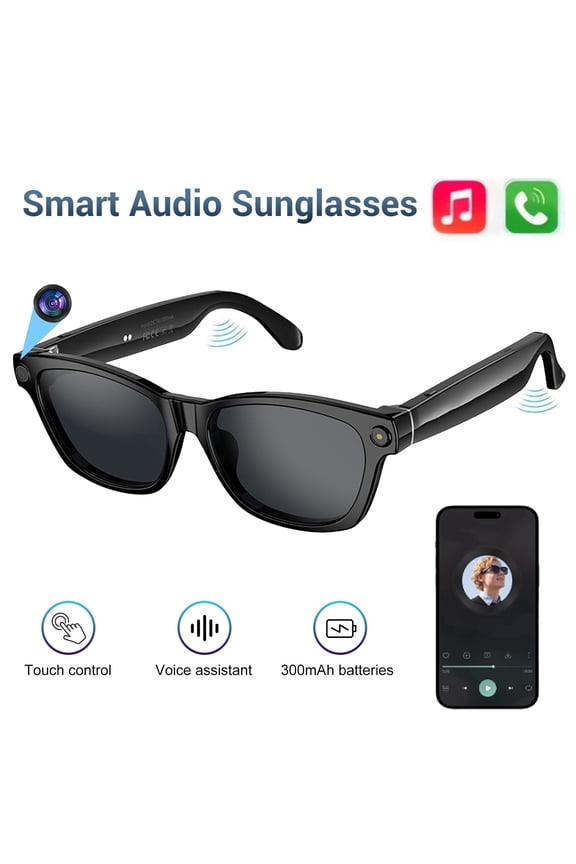 AI Smart Glasses with 1080P Camera, Polarized Sunglasses Lenses for Real-Time Translation, AI Voice Assistant & Video Recording, ChatGPT Compatible, Unisex HD Wearable Tech (Sunglasses)