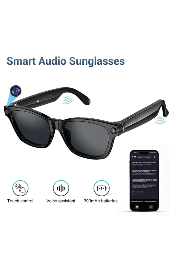 AI Smart Glasses with 1080P Camera, Polarized Sunglasses Lenses for Real-Time Translation, AI Voice Assistant & Video Recording, ChatGPT Compatible, Unisex HD Wearable Tech (Sunglasses)