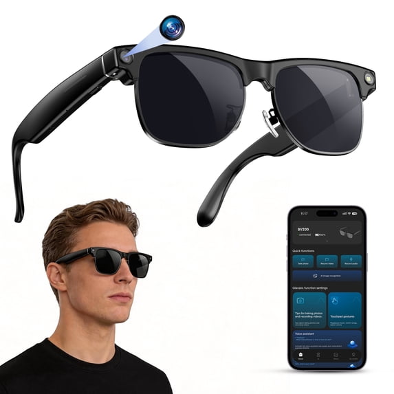 Blackview AI Smart Glasses with 1080P Camera, Polarized Sunglasses Lenses for Real-Time Translation, AI Voice Assistant & Video Recording, ChatGPT Compatible, Unisex HD Wearable Tech (Sunglasses)